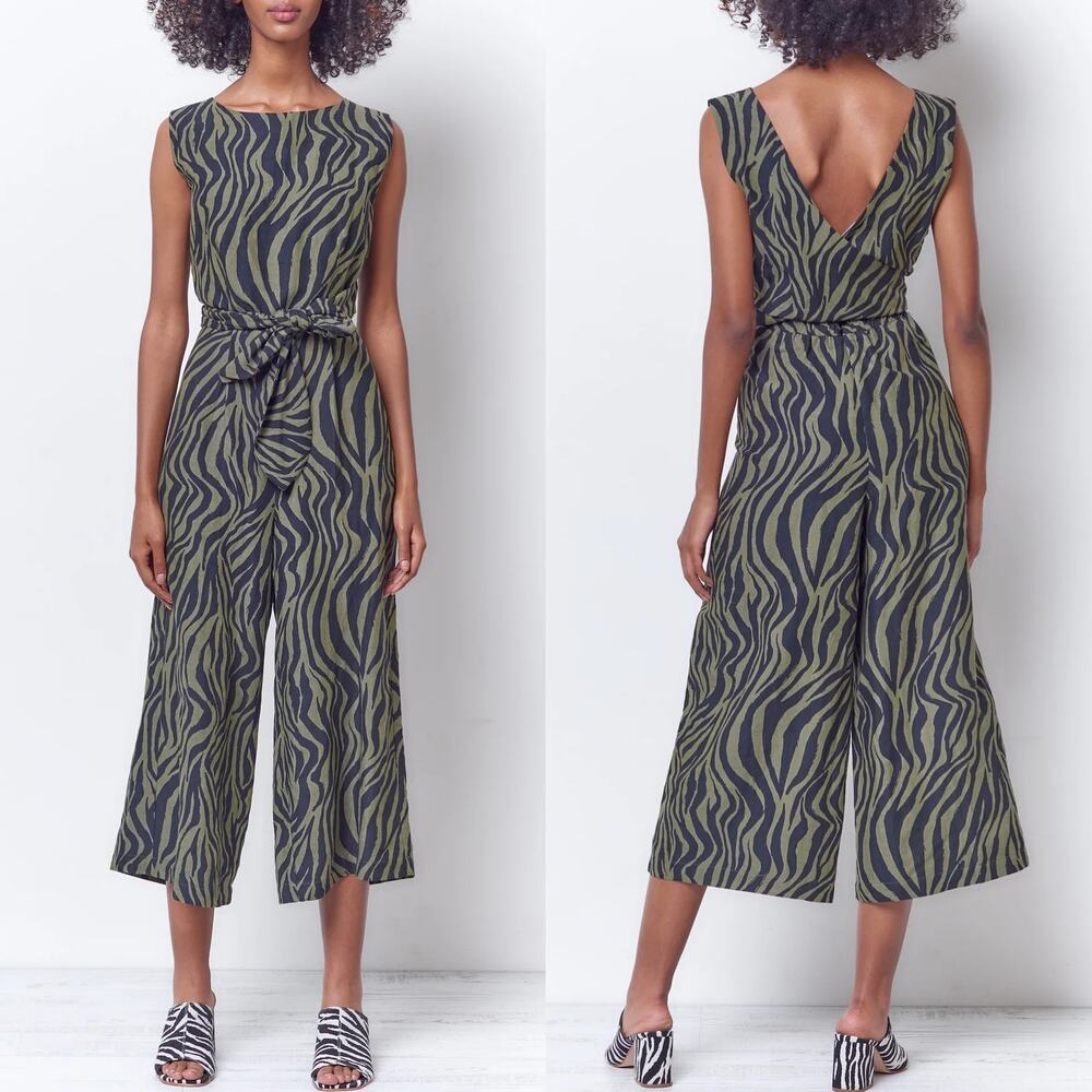 Anthropologie Linen Blend Corey Lynn Calter Onyx Wrap Jumpsuit in Zebra